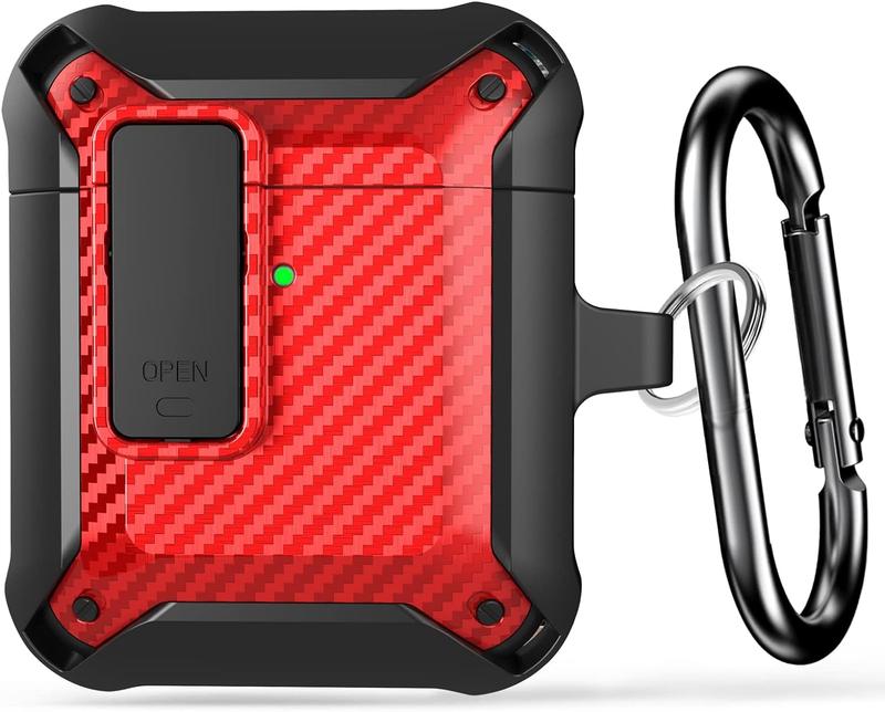 Airpod Case with Lock Compatible with Apple Airpods Case 2nd Generation Case, Rugged Case Cover for AirPods 1st Charging Case with Keychain for Men Women Accessories Portable Durable  Protection Chargeable