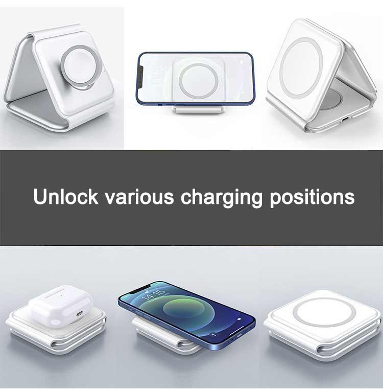 3 in 1 Wireless Charger for Apple Devices: Fodable 3 in 1 Charging Station for Multiple Apple Devices - Travel Charging Pad for Apple Watch iPhone 15 14 13 12 Pro Max Plus Apple Watch & Airpod Smartphone Cellphone Electronic