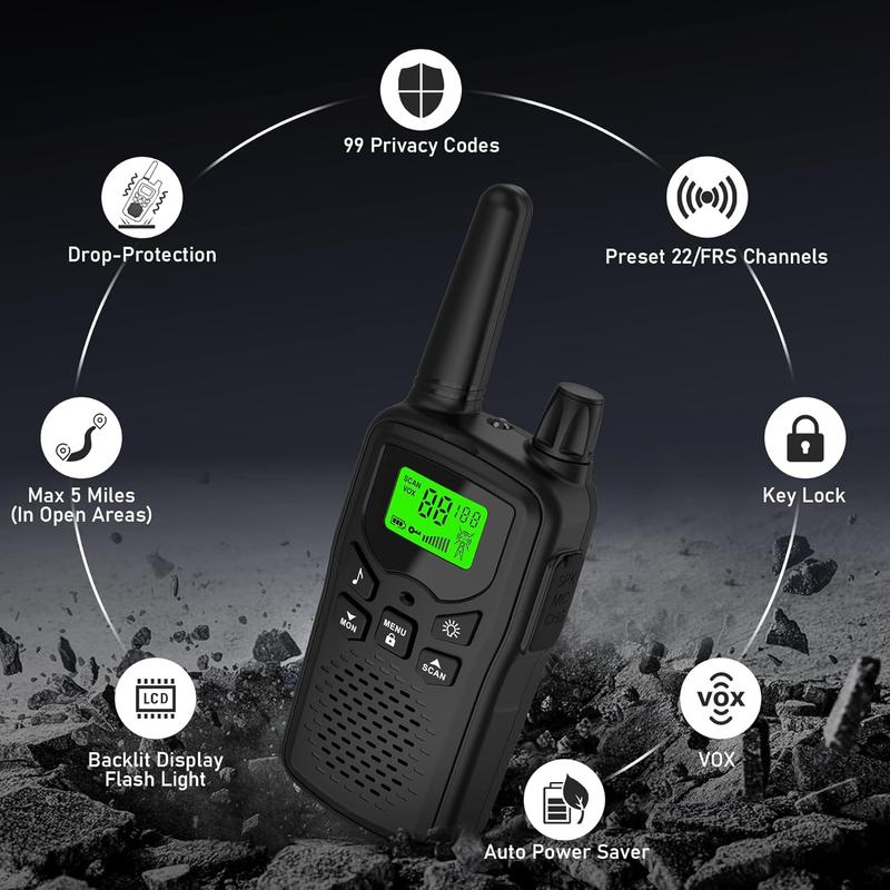 Walkie Talkies,Erelis Long Rang Walkie with 22 FRS Channels,Walkie Talkies for Adults with Lamp,VOX,LCD Display  Audio Communication