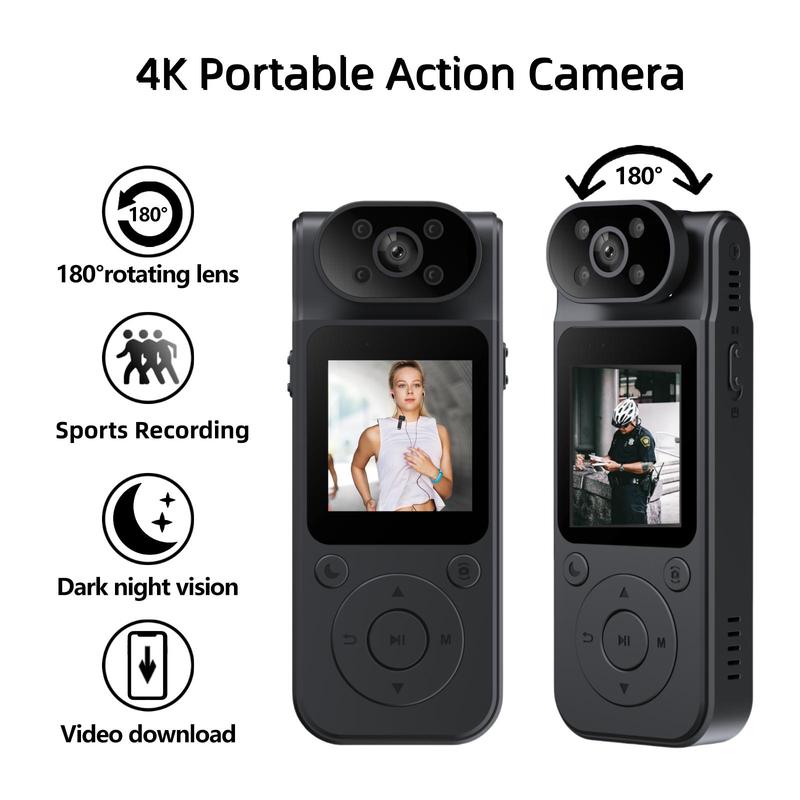 4K Action Camera, USB Rechargeable Portable Sports Camera with 180° Rotatable Lens & LCD Color Display, Vlog Digital Recorder Supports IR Night & Loop Recording