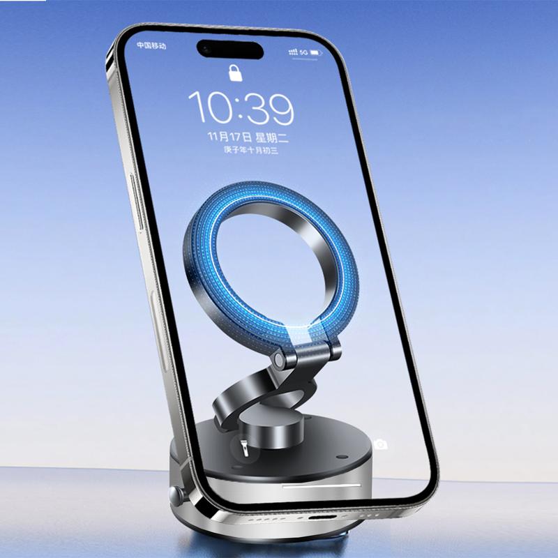 Magnetic Suction Phone Mount,2024 New Electric Vacuum Magnetic Suction Car Phone Mount,360 Degree Rotating Rotatable Car Suction Phone Mount,Strong Suction for Car Kitchen Mirro Gym Bath Shower