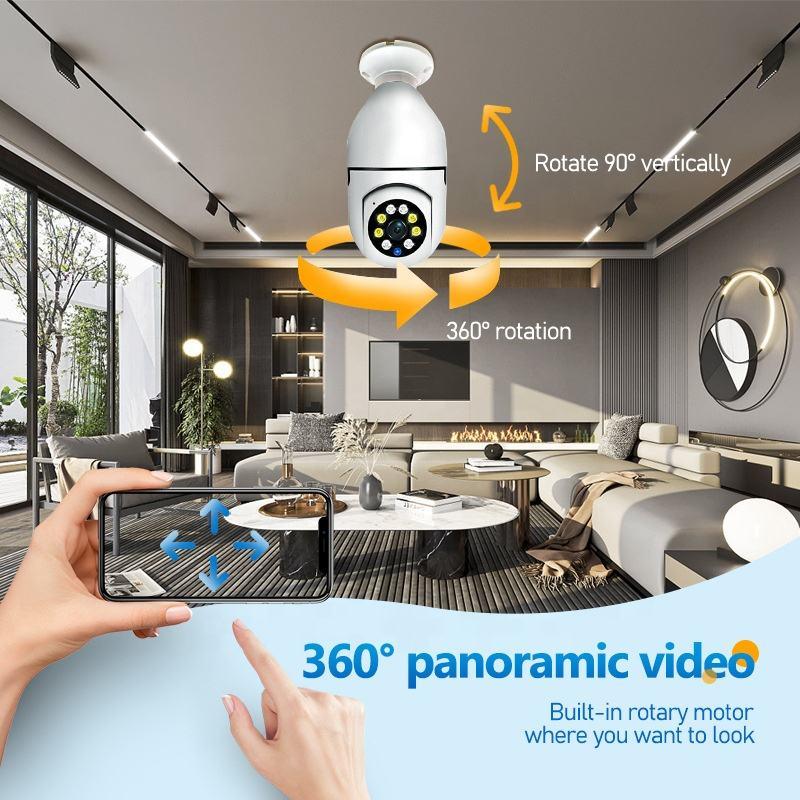 360 Degree Rotatable Wireless Camera, E27 Base WiFi HD Camera with Night-Vision, Smart Remote Indoor Surveillance Camera for Home Security