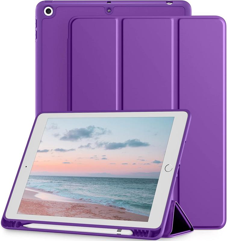 Case Compatible with iPad 9th 8th 7th Generation Case, for iPad 10.2 Inch Case with Pencil Holder, TPU  Stand  Case Cover for iPad Case 2021 2020 2019, Auto Wake Sleep, Plum