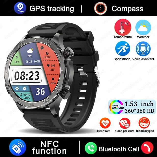 2024 New Bluetooth Call Smart Watch Men For Huawei AMOLED HD Large Screen Heart Rate NFC IP68 Waterproof GPS Sports Smart Watch