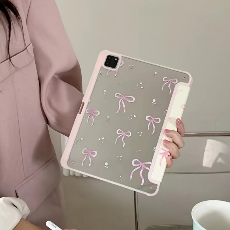 Pink Mirrored Bow Tablet Cover for iPad 10.9 10.2  Air 5th Gen Pro11 10th 9.7 - Acrylic, Foldable, Lightweight, Stand, Apple iPad Air 2  Air, iPad (7th Gen), iPad (8th Gen), iPad Air 4 5, iPad Pro 11 2022 - Mixed Case