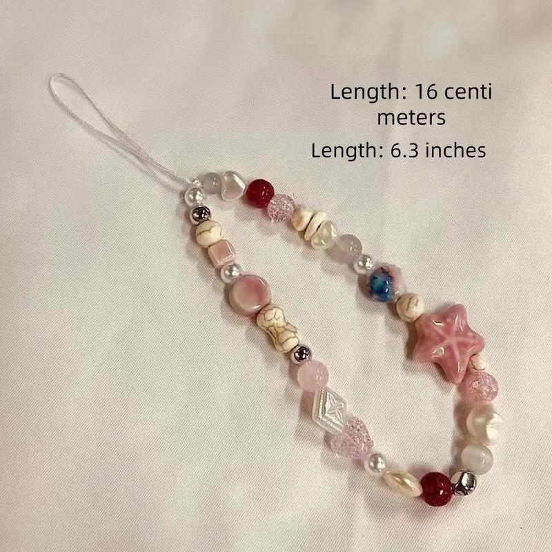 Cute Starfish & Shell Design Phone Chain, Creative Beaded Phone Lanyard, Anti-lost Decorative Phone Strap for Women & Girls