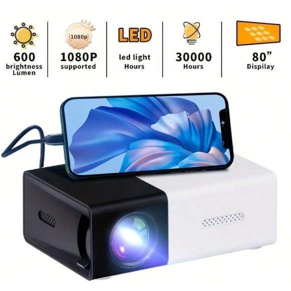 Mini Projector, Portable Projector For Cartoon, Kids Gift, Outdoor Movie Projector, LED Pico Video Projector For Home Theater Movie Projector With HDMI USB Interfaces And Remote Control Supports 1080 Audio Adapter Mobile