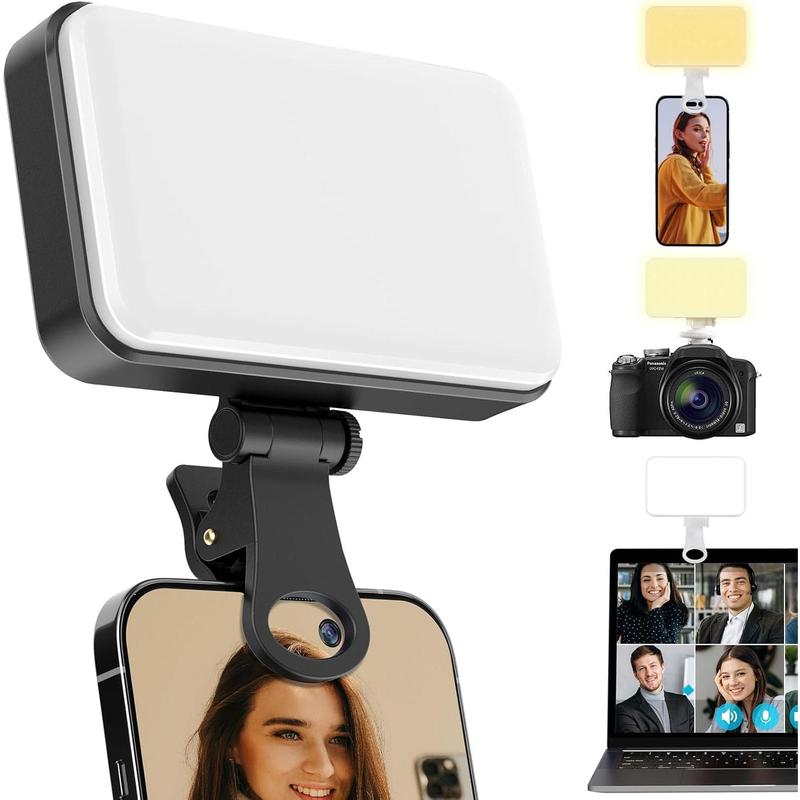 Selfie Light, 66 LED Phone Fill Light, Rechargeable Video Conference Light, with Phone Light Clip, Camera Screw Mount, Portable Video Light for Live Stream, , Makeup, Photography (Black)