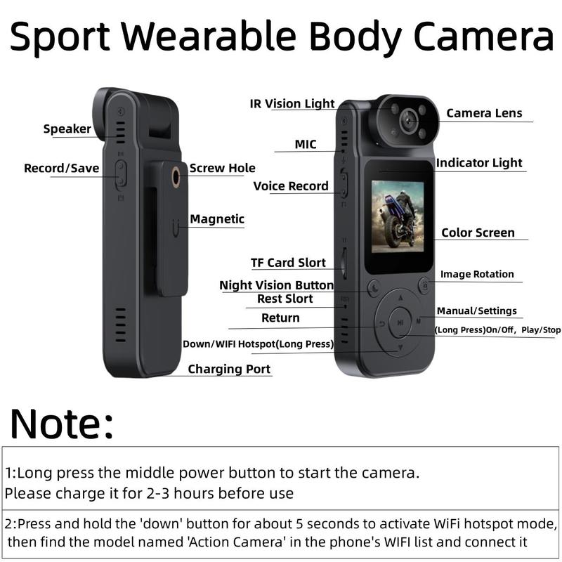 4K Action Camera, USB Rechargeable Portable Sports Camera with 180° Rotatable Lens & LCD Color Display, Vlog Digital Recorder Supports IR Night & Loop Recording