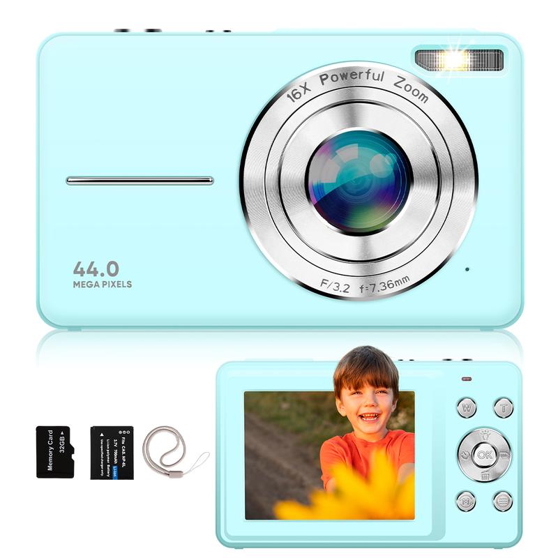 Portable Digital Camera, 1 Piece 1080P HD Mini Digital Camera Portable Digital Camera for Summer Shooting, Compact Small Camera, 32g Memory Card ,16x Zoom Digital Cameras, Ideal for Gift.