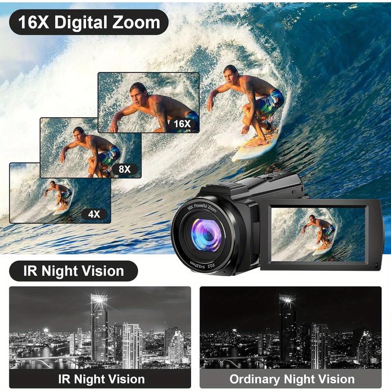 SEREE 5K Video Camera Camcorder, 48MP UHD Wifi IR Night Vision Vlogging Camera, 16X Digital Zoom Touch Screen Vlog Camera with External Microphone, Lens Hood, Stabilizer, Remote, 2 Batteries