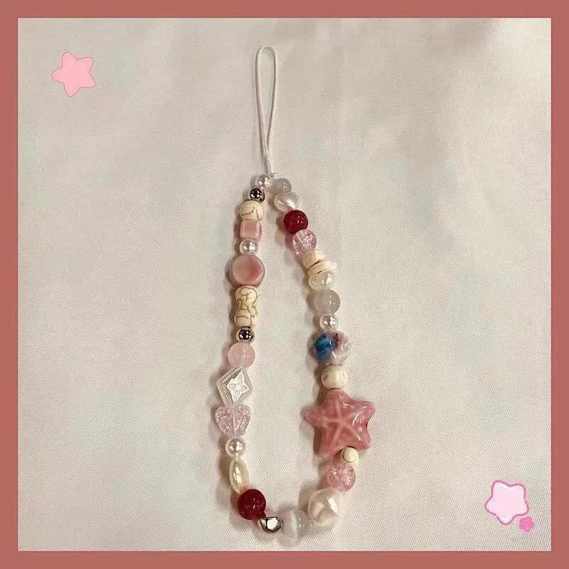 Cute Starfish & Shell Design Phone Chain, Creative Beaded Phone Lanyard, Anti-lost Decorative Phone Strap for Women & Girls