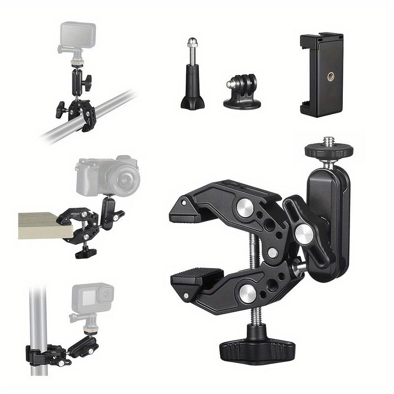 Super clip camera stand equipped with magic arm, cold shoe stand suitable for desktop studio lighting, reflective mirror for photography, crossbar