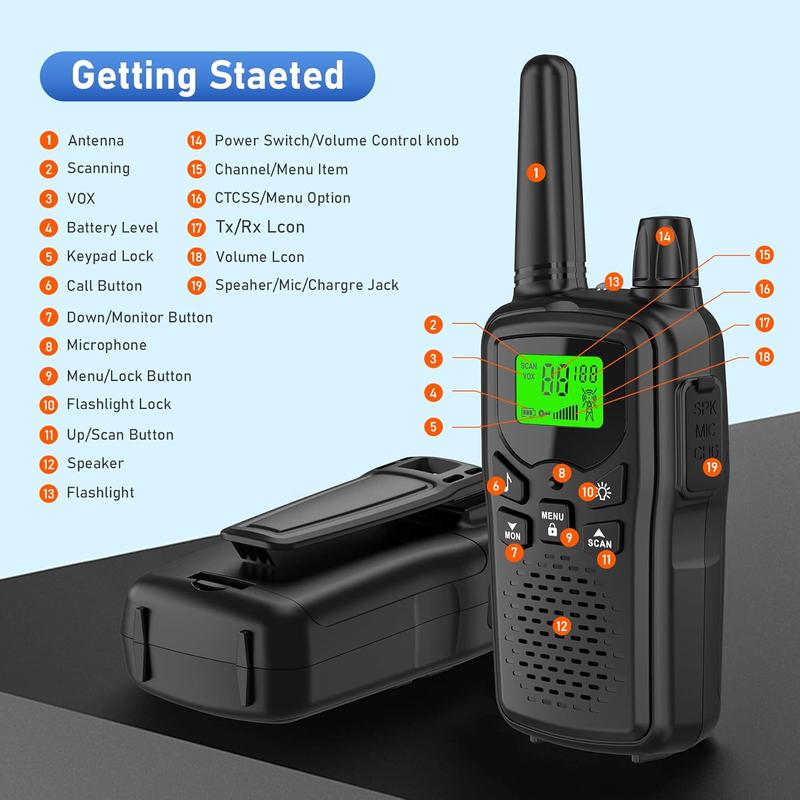 Walkie Talkies,Erelis Long Rang Walkie with 22 FRS Channels,Walkie Talkies for Adults with Lamp,VOX,LCD Display  Audio Communication