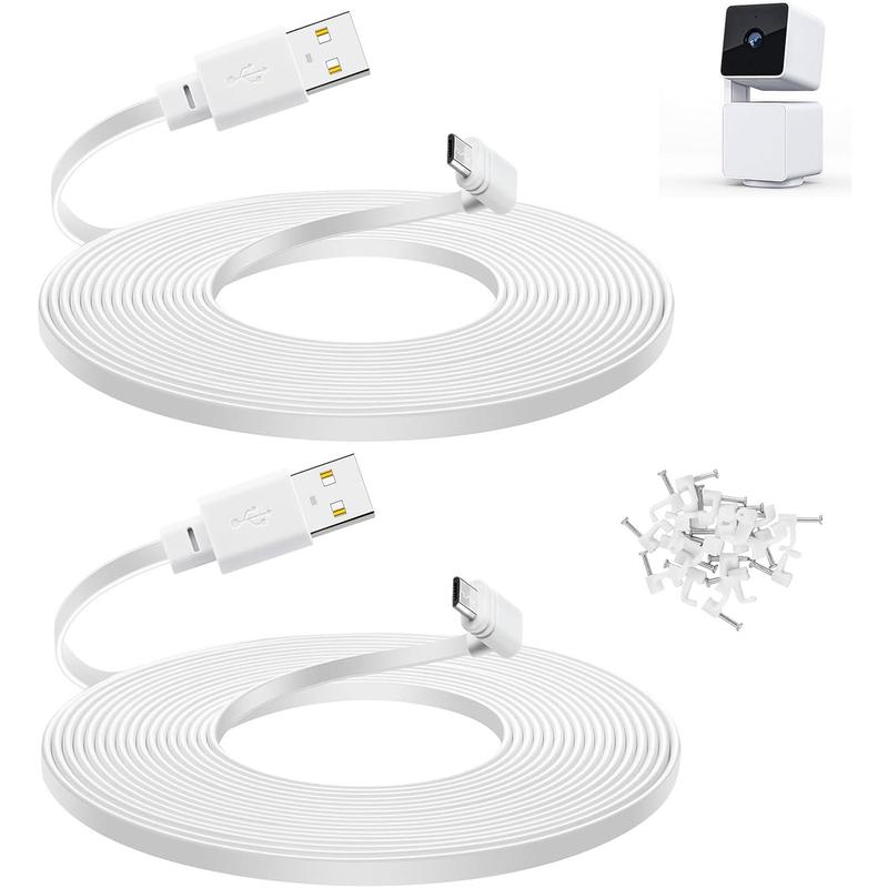 2-Pack 20 ft  for WYZE Cam Pan v3 Camera, Flat  USB Extension Power Cord, 90 Degree White