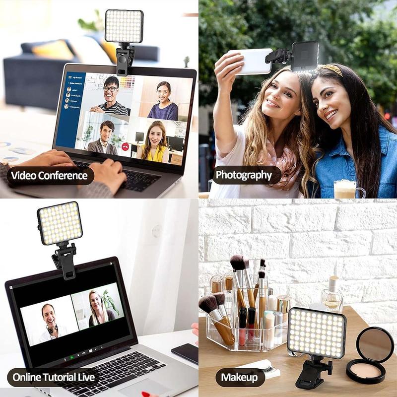 Portable Selfie Light Video Conference Lighting with Clip & Camera Tripod Adapter Rechargeable 2200mAh CRI 97+, 3 Light Modes for Phone iPhone Webcam Laptop Photo Makeup