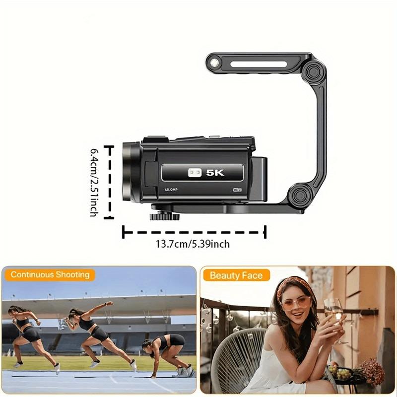 SEREE 5K Video Camera Camcorder, 48MP UHD Wifi IR Night Vision Vlogging Camera, 16X Digital Zoom Touch Screen Vlog Camera with External Microphone, Lens Hood, Stabilizer, Remote, 2 Batteries