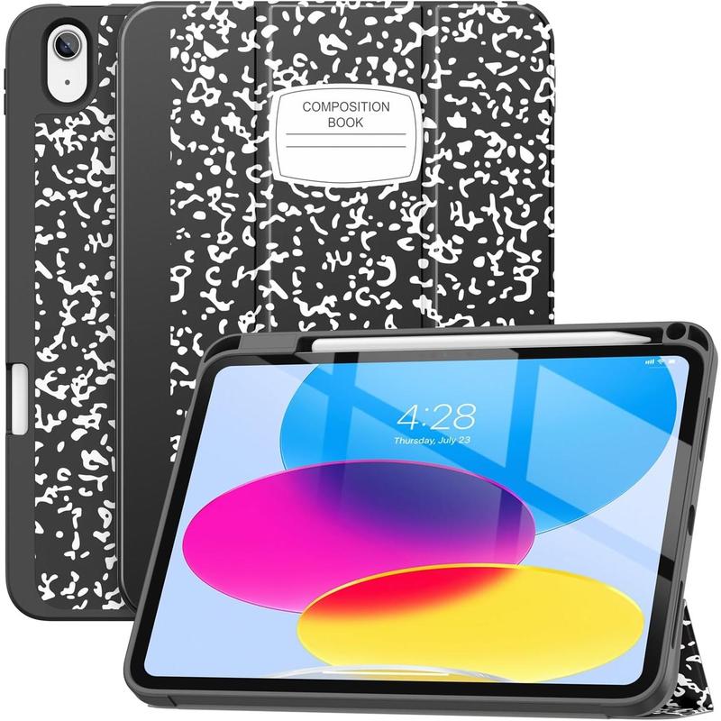 for iPad 10th Generation Case 2022 10.9 Inch with Pencil Holder, [Premium Shockproof + Auto Sleep Wake] with Soft TPU  Cover, Slim Trifold Stand for A2696 A2757 A2777,  Book Black