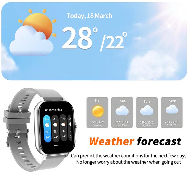 Smart Watch with Wireless Calling Dialing, Multiple Sport Modes, Call Alerts and Rejection, SMS Notifications, Various App Alerts, Suitable for Men and Women, Sports Accessory, Compatible with iPhone Android