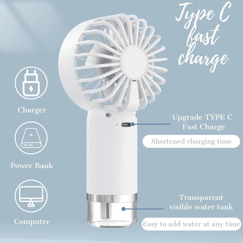 Portable Mist Fan, Misting Fan Portable, Handheld Personal Mister Fan, Spray Water Mist Fan, Charging Design Electric Fan for School, Camping, Car, Handheld Misting Humidifier Fan Mobile Usb Protection Chargeable