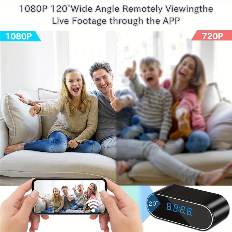 1Pcs WiFi HD Mini Camera With Clock, 2.4GHz WiFi 1080P Full HD Video Camera With Motion Detection Mode, Rechargeable Battery, Support App Wireless Remote Live View, Smart Security Camera With Night Vision,Indoor Family Warehouse Waterproof Installation