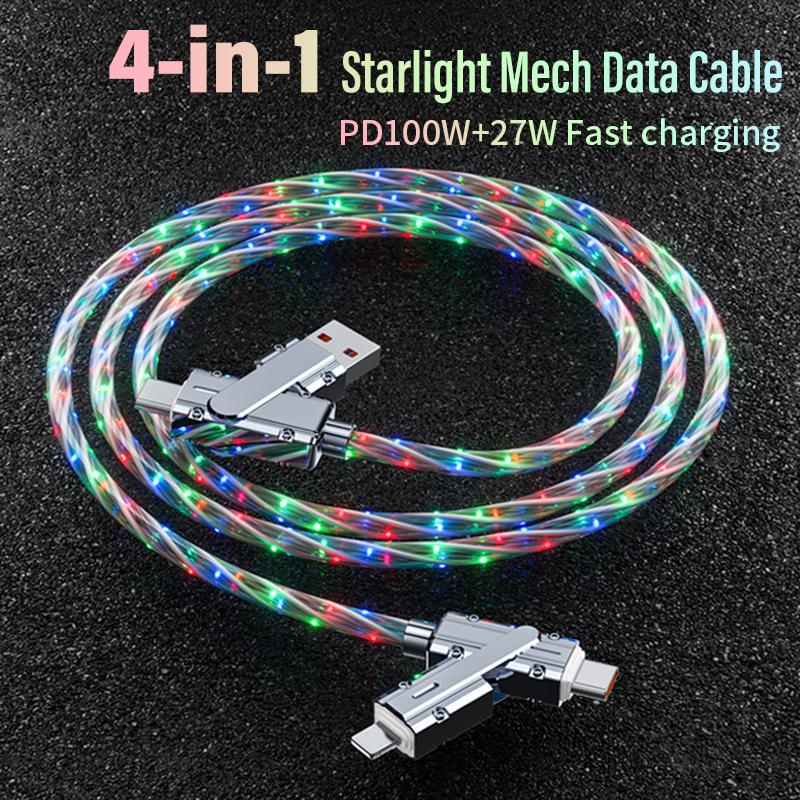 4-in-1 Star light quick Charging Cable, PD 100W+27W Data Sync USB+TYPEC+Lightning for iPhone,Samsung Galaxy, Android, iPad Pro,Table PC fast charge