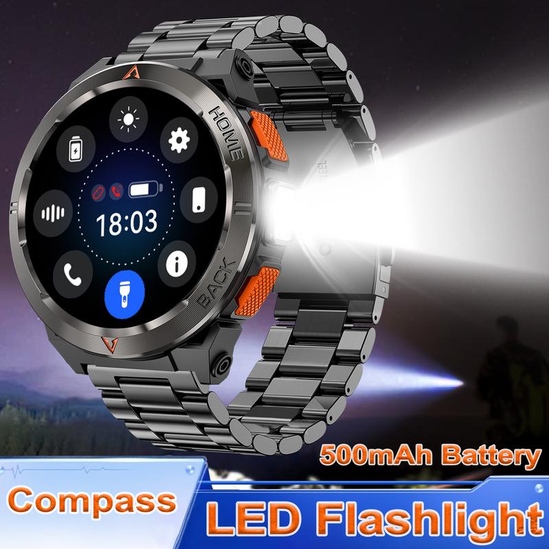 Compass Functional Sports Smartwatch for Men Women with GPS and uv light Flashlight Function, 530mAh Battery, Receive Dial Calls - Fitness Tracker with Outdoor Pedometer, 100+ Exercise Modes, Compatible with Android and iPhone.