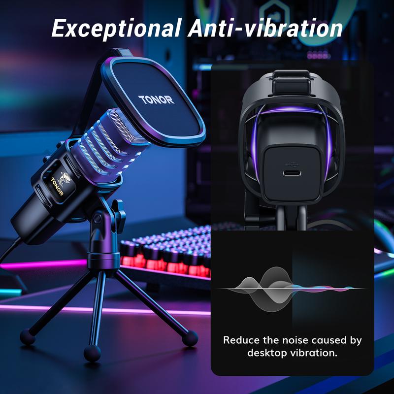 TONOR TC30S RGB USB Microphone, Cardioid Condenser Computer PC Mic with Tripod Stand, Pop Filter, Shock Mount for Gaming, Streaming, Podcasting, YouTube, Twitch, Compatible with Laptop Desktop