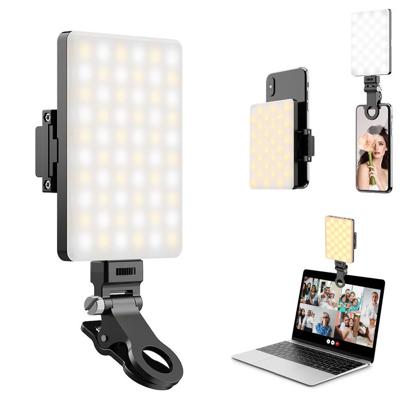 LED Selfie Light, 60 LED 3000mAh Rechargeable Phone Fill Light with 3 Light Modes, 10-Level Brightness, Portable Light with Front & Back Clip for Video Conference, , Phone, iPhone, IPad, Laptop, Makeup, Live Stream, Vlog