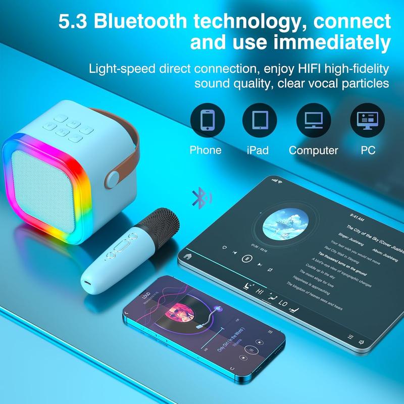 Portable Wireless Karaoke Speaker with Microphone,Stereo Sound Subwoofers, KTV Speaker Subwoofer with RGB Colorful LED Lights, Karaoke Machine Sound System for Outdoor Sports Travel, Audio Device, Back to School Gifts