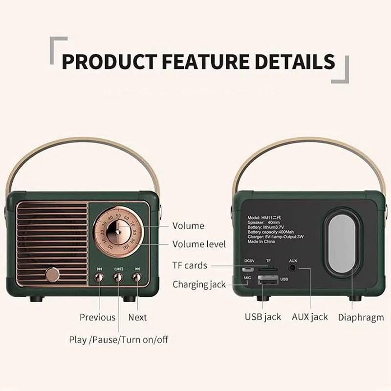 Portable Wireless Speaker, 1 Count USB Rechargeable Retro Radio Design Speaker, Wireless Bluetooth-compatible Speaker for Home, Outdoor, Car, Travel