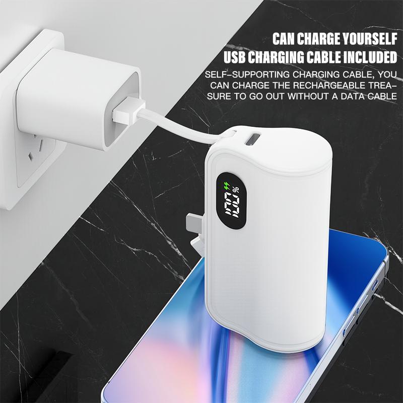 2-in-1 Portable Charger with Portable Connector, 5000AMH,USB-C Compact Battery Pack, Compatible with iPhone 15 15 Pro Max 14 13 12 11 XR Android Phones, Universal