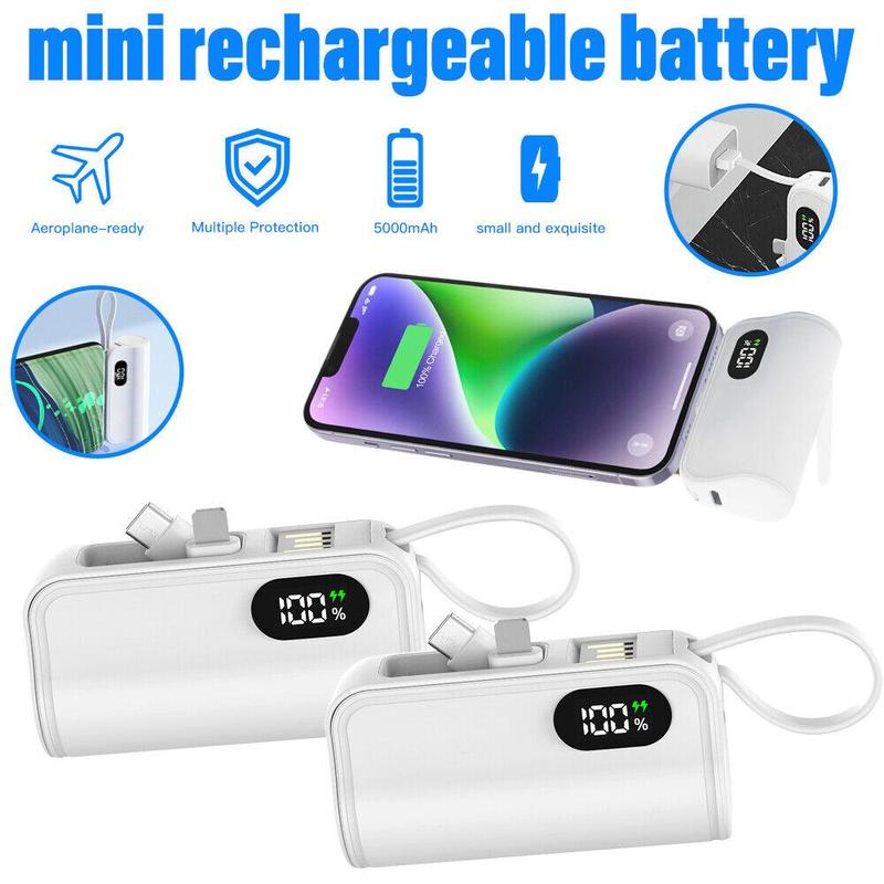 2-in-1 Portable Charger with Portable Connector, 5000AMH,USB-C Compact Battery Pack, Compatible with iPhone 15 15 Pro Max 14 13 12 11 XR Android Phones, Universal