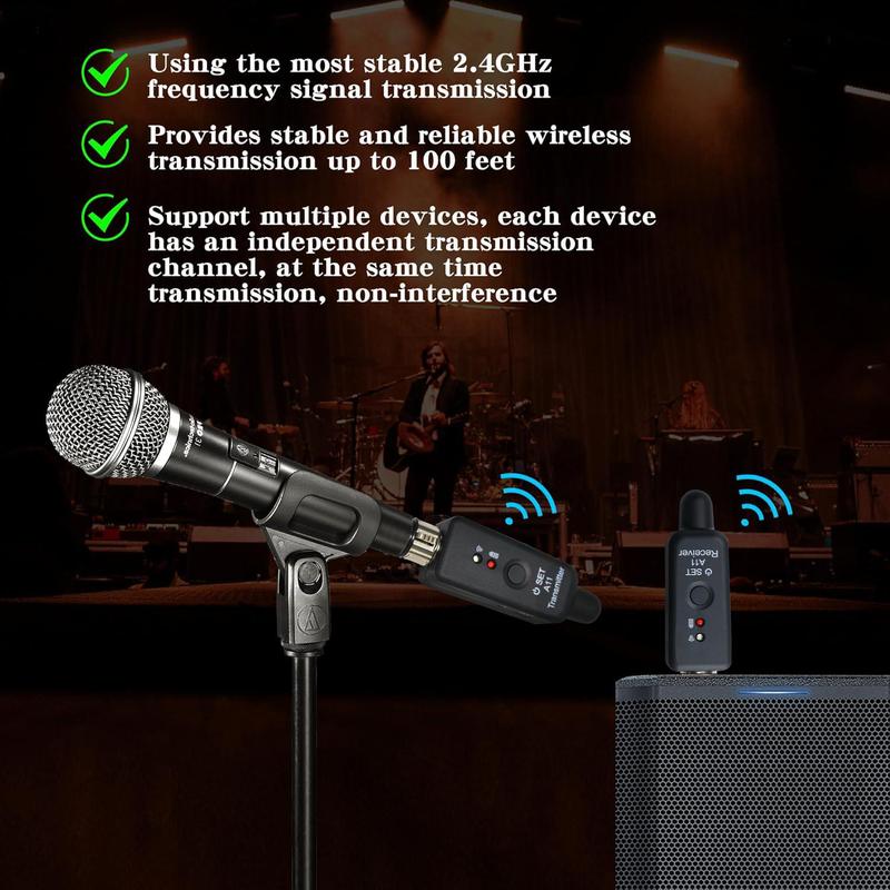 Wireless Microphone Transmitter Receiver, 1 Set 2.4GHz Wireless Microphone System, Rechargeable Wireless Mic Adapter for Audio Mixer Dynamic Mic Condenser Mic