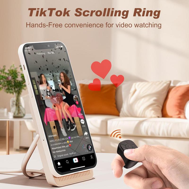 Remote Control Ring, Bluetooth-compatible Page Turner Ring Scroller, Camera Shutter Short Video and Music Remote, Compatible with iOS Android Phones