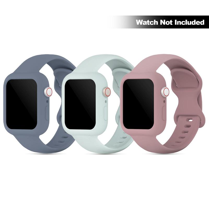 Soft Silicone Watch Band (Band Only), 3 Counts set Sport Wristbands with Bumper Protective Cover, Fashion Wearable Accessories Compatible with Apple Watch Series 9 8 7 6 5 4 3 2 1