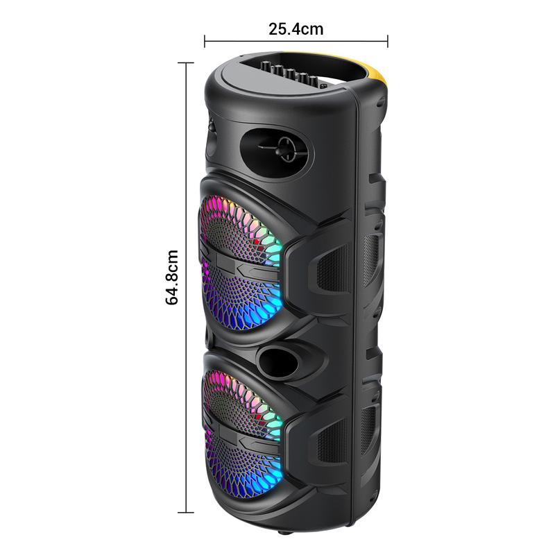 Portable Bluetooth Speaker Dual 8 inch Subwoofer Party Speaker Rechargeable With Microphone LED Light FM Remote