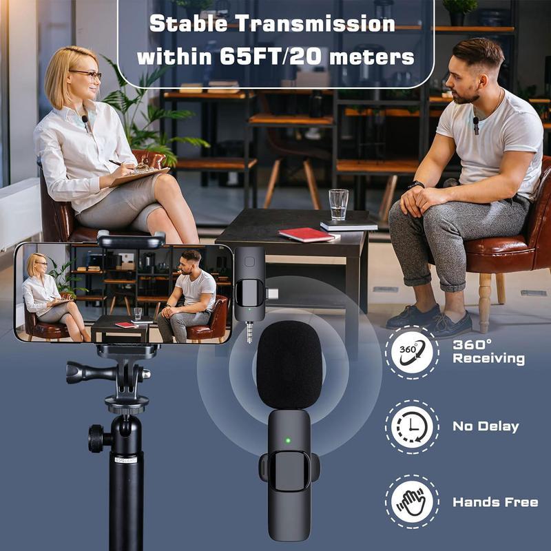 BIG SALE! Wireless Lavalier Microphone for  iPhone、Android、Wireless Lavalier Microphone  Professional Recording  Suitable for Speeches Essential for Teaching Demonstrations, Mini Microphone with Noise Reduction for Video Recording, Vlog, TikTok