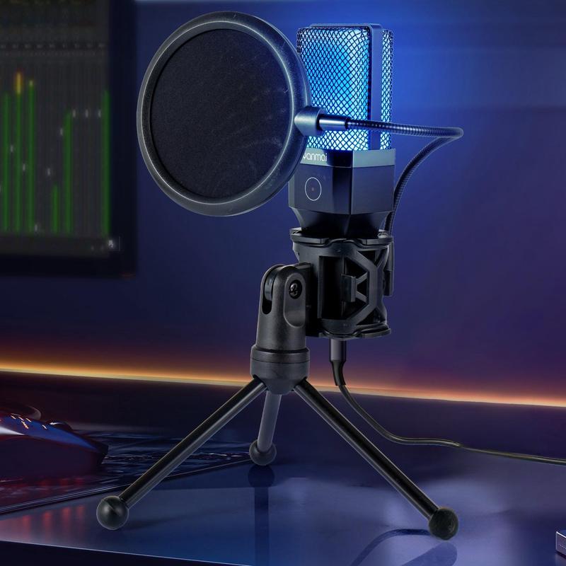 YANMAI Professional RGB Gaming Microphone, USB Wired Condenser Microphone with Tripod Stand, Studio Recording Microphone for Music Recording, Live Streaming, Podcast Broadcast