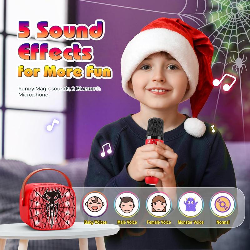 Spider Karaoke Machine for Kids Ages 3-12: Mini Portable Bluetooth Speaker with 2 Wireless Microphones LED Light Toys Christmas Birthday Gifts for Boys Girls 4 5 6 7 8 9 10+ Year Old Boy Girl Kid