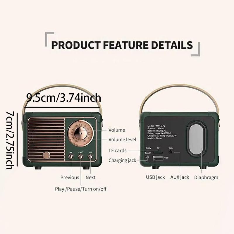 Portable Wireless Speaker, 1 Count USB Rechargeable Retro Radio Design Speaker, Wireless Bluetooth-compatible Speaker for Home, Outdoor, Car, Travel