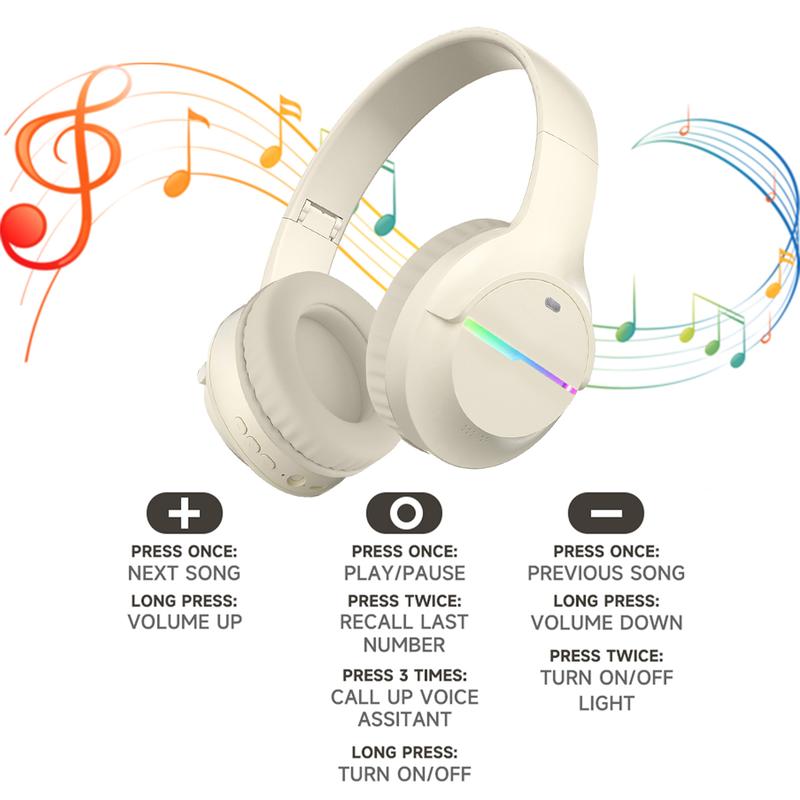 Bluetooth Headphones Colorful Lights Wireless Kids Headphones, 85H Playtime,Over Ear Headphones Built-in Mic for iPad Tablet Airplane