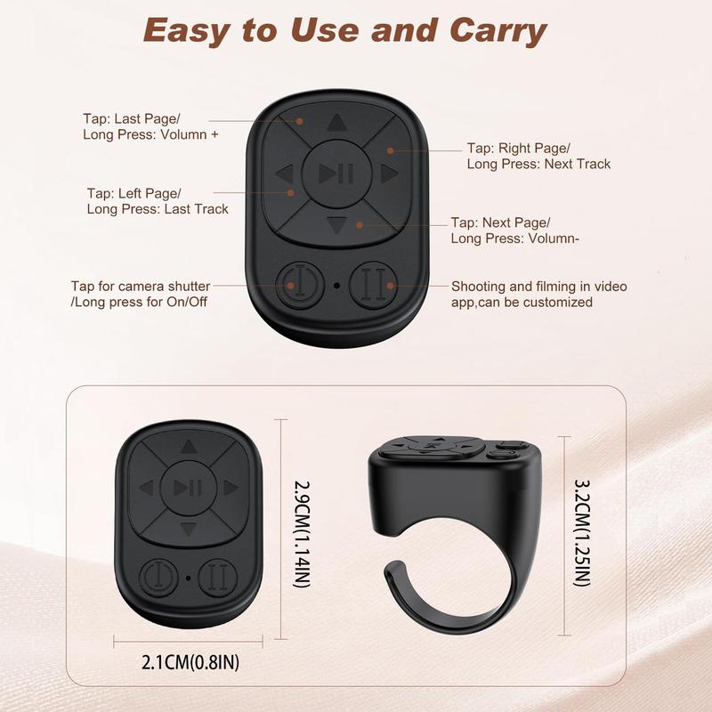 Remote Control Ring, Bluetooth-compatible Page Turner Ring Scroller, Camera Shutter Short Video and Music Remote, Compatible with iOS Android Phones