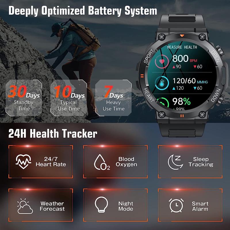 Men's Call Smart Watch, 1 Count BT Sports Fitness Tracker, Round Screen Smartwatch with Heart Monitor, IP67 Waterproof Sports Watch with Sleep Monitoring, Stocking Fillers Gift, Men's Tech Gadgets 2024