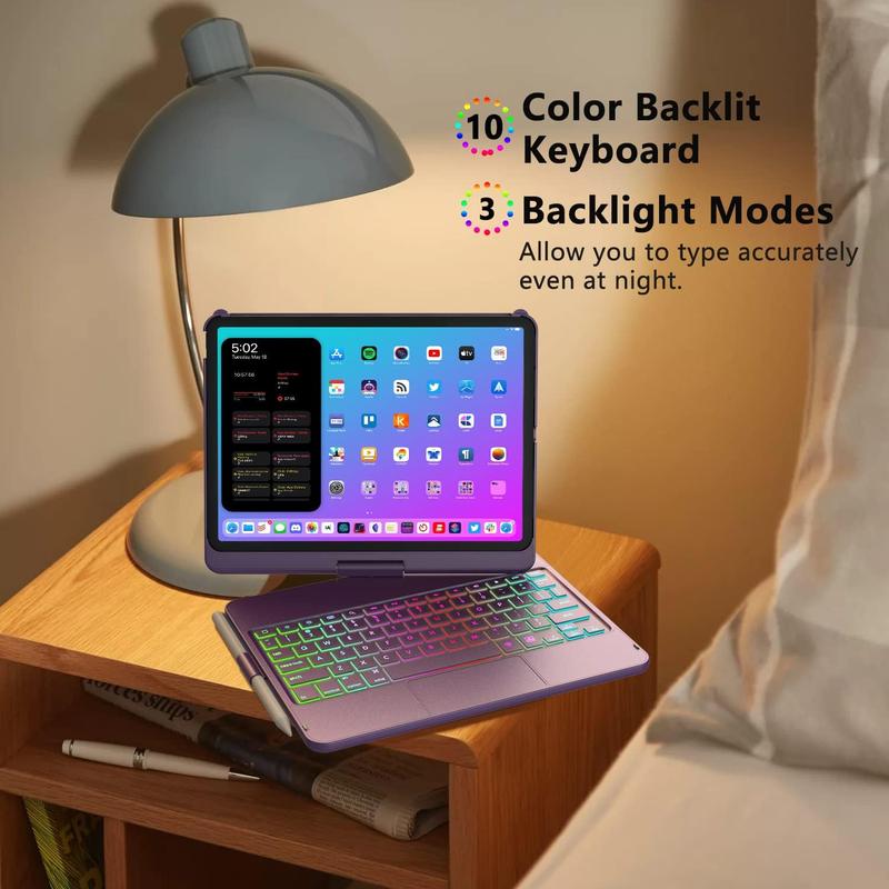 iPad Pro 11 inch Case with Keyboard, iPad Air 5 Air 4 10.9 inch Keyboard Case with Trackpad, Keyboard Case for iPad Air 5 Air 4 and iPad Pro 1-4 Gen, Backlit 10 Color & 360 Screen Rotation -Purple