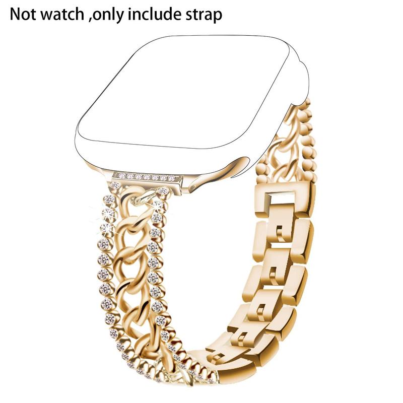 Rhinestone Decorated Watch Band With Double Row Fine Diamond Hollow, Fashionable Watch Band for Women & Men, Replacement Watch Band Compatible with Apple Watch Series 8 7 6 5 4 3 2 1 SE