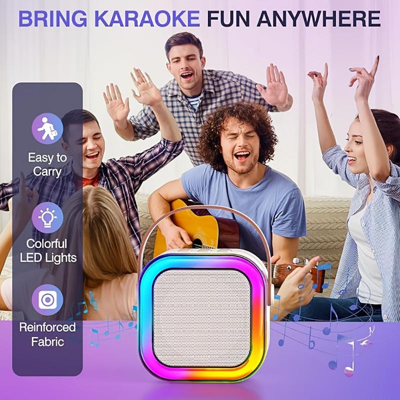 1pc Portable Karaoke Machine with Dual Microphones, 5.1 Surround Sound, USB Charging, 800mAh Rechargeable Battery, Wireless Connectivity, LED Lights, for Home Party Entertainment and Outdoor Use