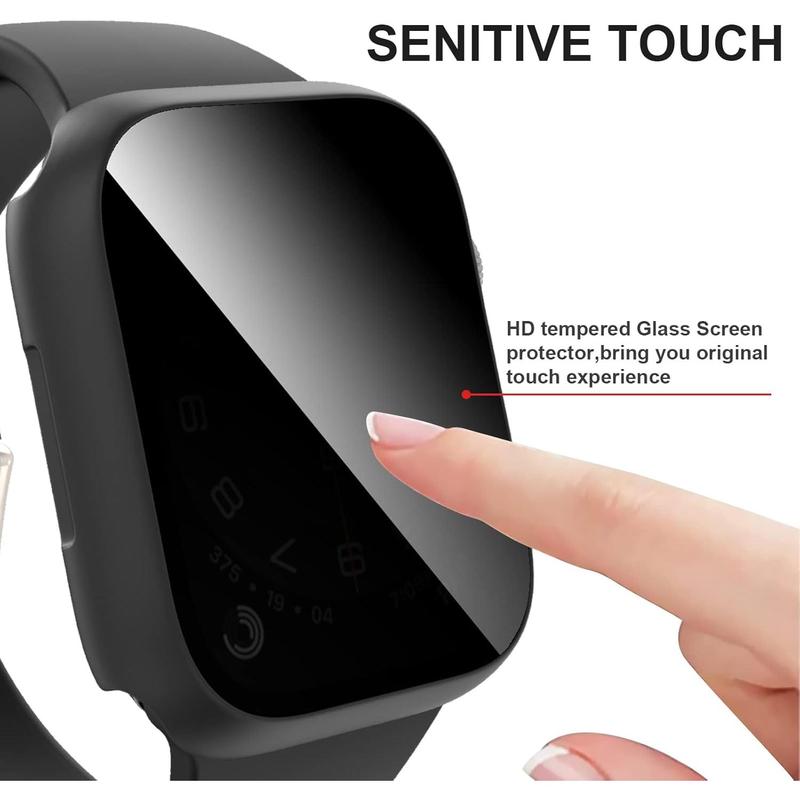 2 pack for Apple Watch Series 9 Series 8 7 privacy screen protector case 45mm, unti-spy glass protector hard pc cover bumper for iWatch 9 8 7 45mm accessories, black black