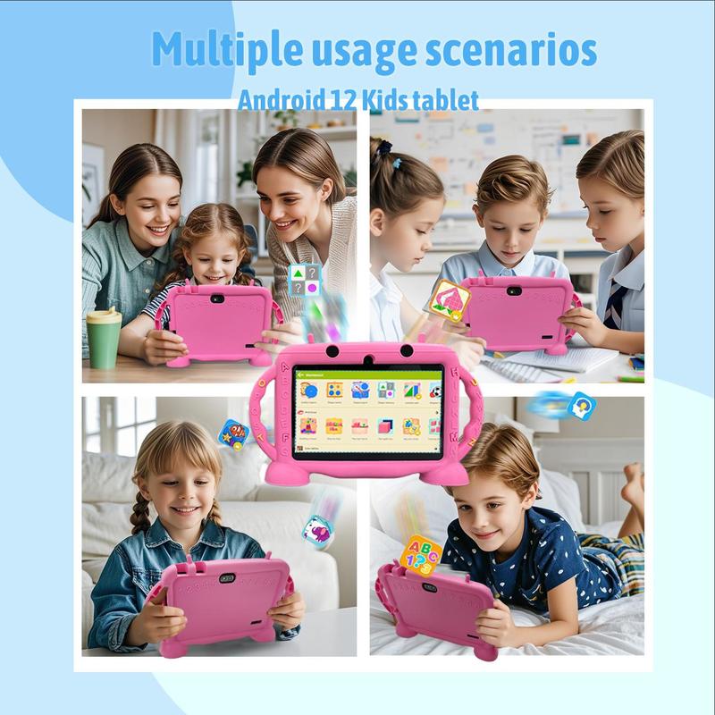 Android Tablet, Portable 7 Inch Tablet with Protective Case, Parental Control, Pre installed Applications & Free Games, Educational Tablet with WiFi, Bluetooth-compatible