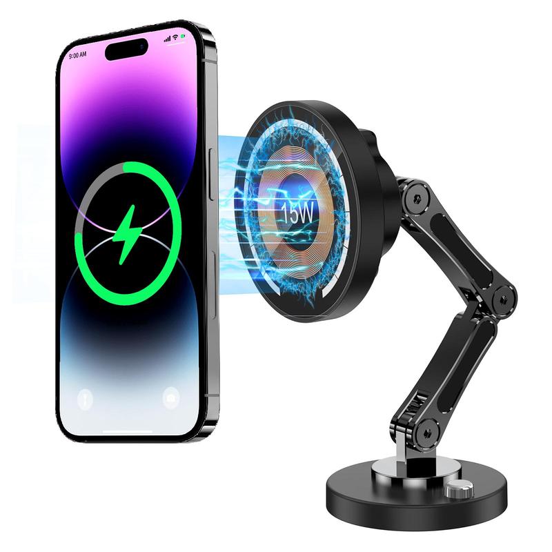 15W Fast Charging Car Phone Holder, Magnetic Wireless Car Charger, Car Cell Phone Holder for iPhone 15 14 13 12 All Smartphones, Stocking Fillers Gift